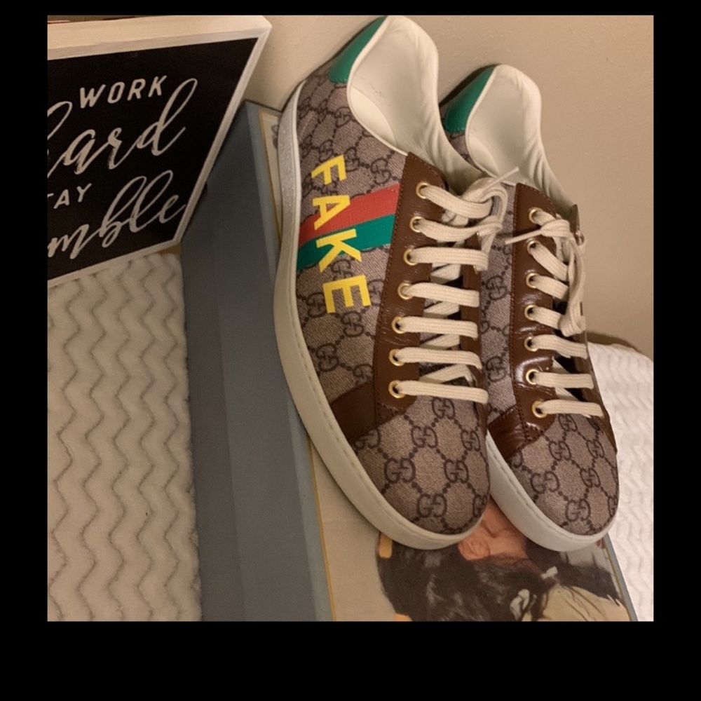 Gucci Ace size 11 sneakers green trim - Picture 4 of 10